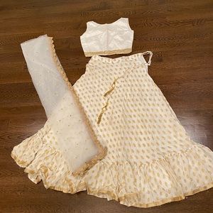 White and gold choli set